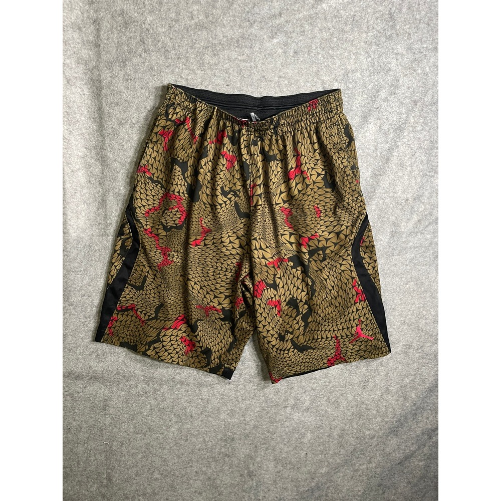 Jordan Brand Basketball Shorts Olive Gold Red Elephant Print Geometric Mens L